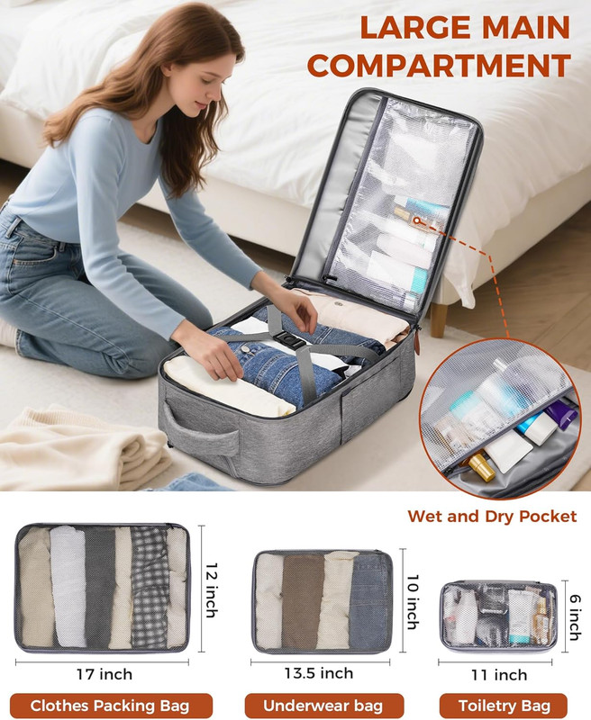 Expandable Rolling Backpack with Wheels & USB Port, Grey, 3 Packing Cubes gallery