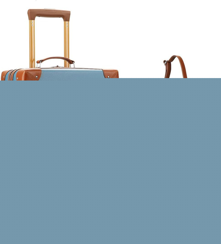 Vintage Blue Hardside Trunk & Train Case Set with Brown Accents – 2-Pack