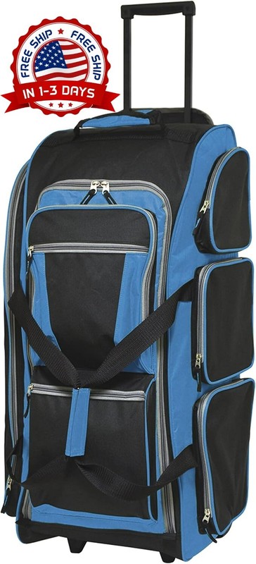 Bolsa De Lona Vertical Con Ruedas Y Multiples Bolsillos De 30 Pulgadas (Azul) US