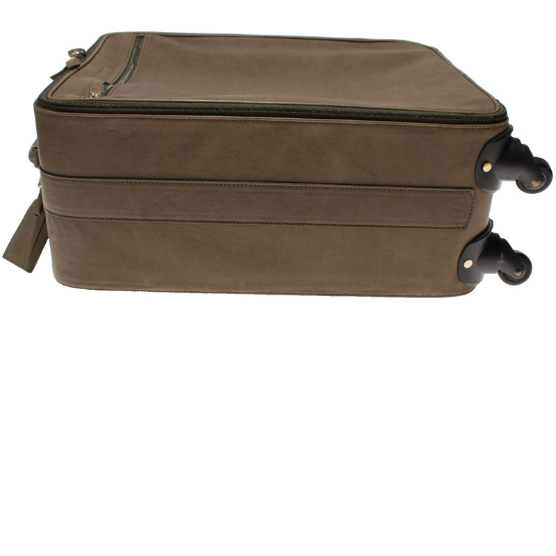 Luciano Barbera NWOT Leather Roller Suitcase in Solid Olive Green gallery