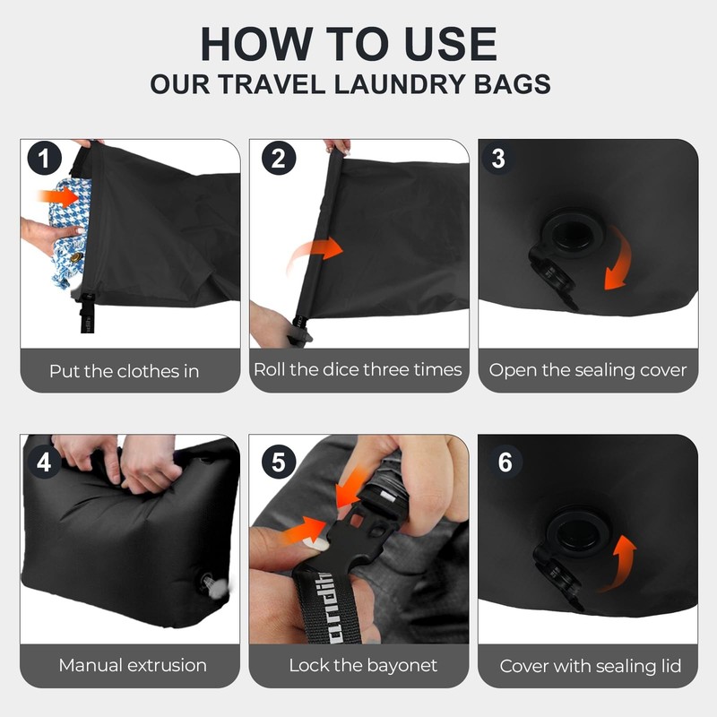 Travel Compression Laundry Bag, Pump-Free Vacuum Space Saver Bag for Dirty Cl... gallery