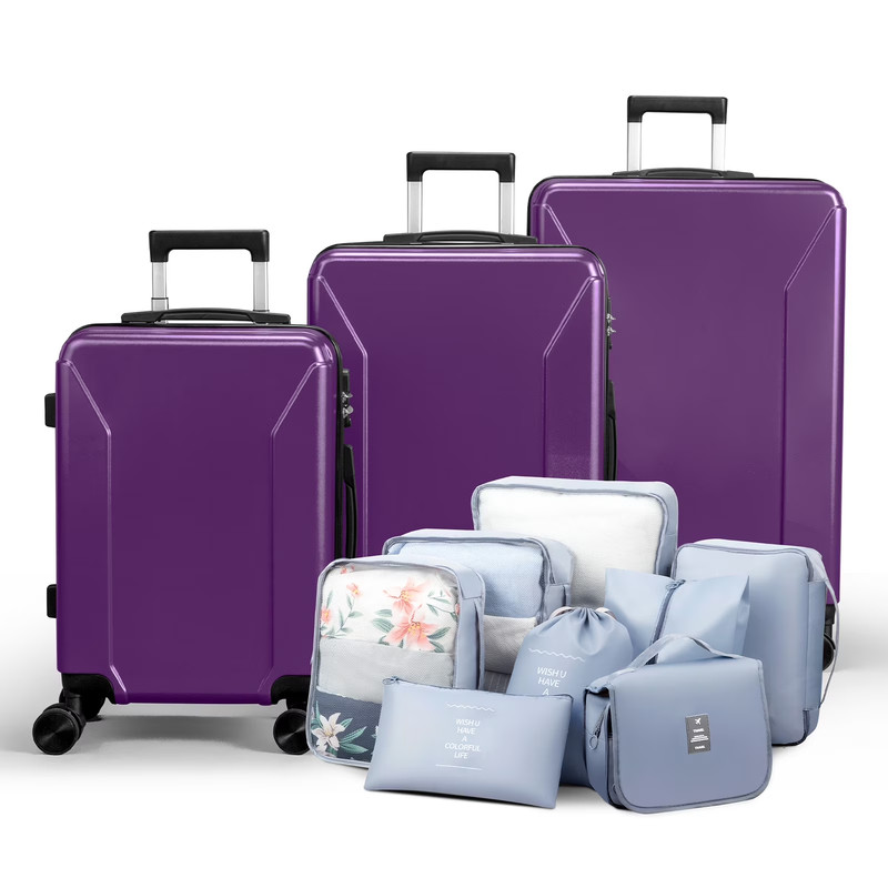 3-Piece Luggage Set with 8 Packing Cubes, Hard Shell Suitcases with Spinner Whee