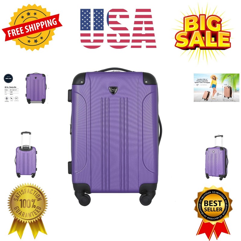 Chicago Hardside Expandable Spinner Luggage, Purple, 22″ Carry-On