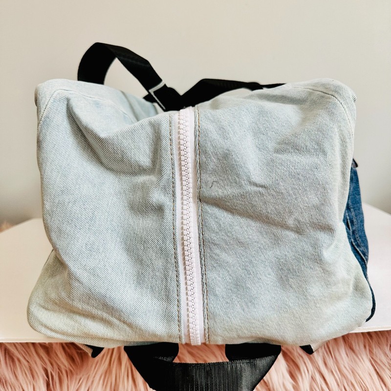 ACME STUDIOS CONVERTIBLE PATCHWORK DENIM DUFFLE TRAVEL BAG gallery