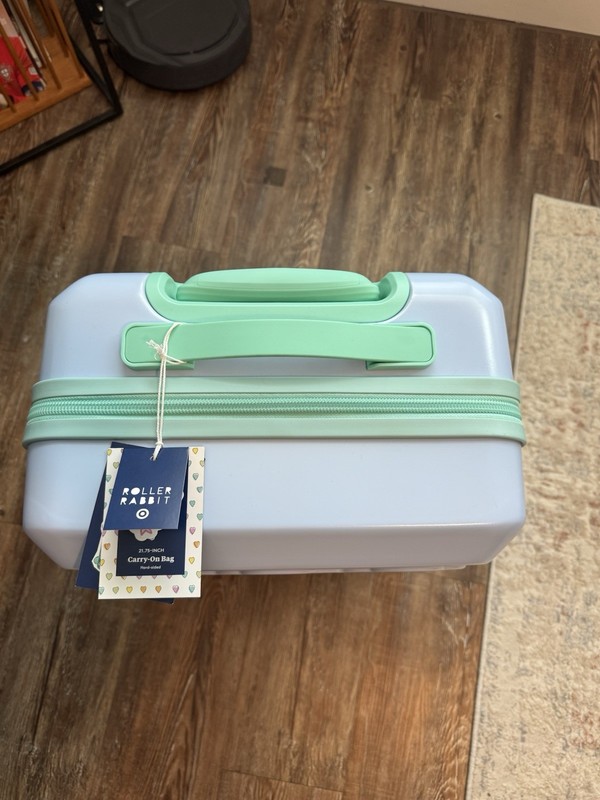 New - Roller Rabbit x Target - Embossed Heart Carry On Suitcase Light Blue gallery