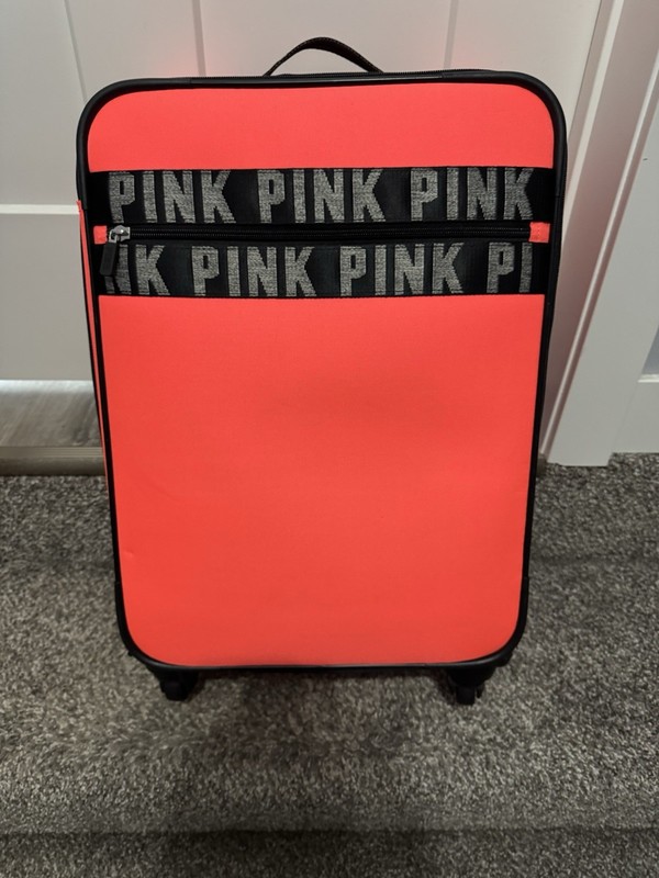 ALL NEW VICTORIA’S SECRET Neon Coral PINK CARRY ON Luggage Suitcase Bag