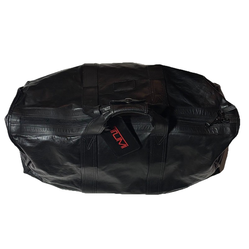 TUMI All-Leather Weekender Duffle Bag – Black Napa Leather – Vintage Red Label