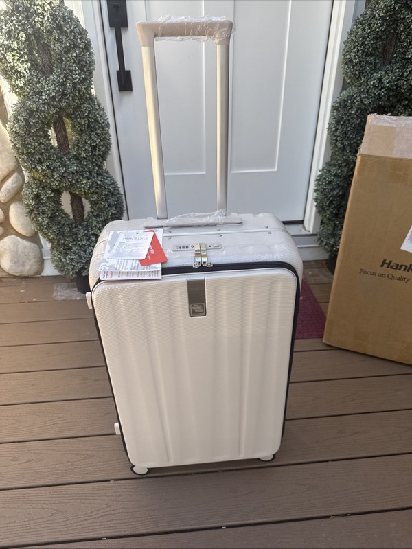 Hanke Lightweight Front Opening Checked-Medium 24” Luggage Ivory White New gallery