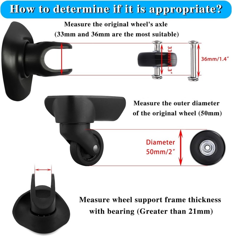 Smooth & Silent Luggage Replacement Wheels - 4 Pack gallery