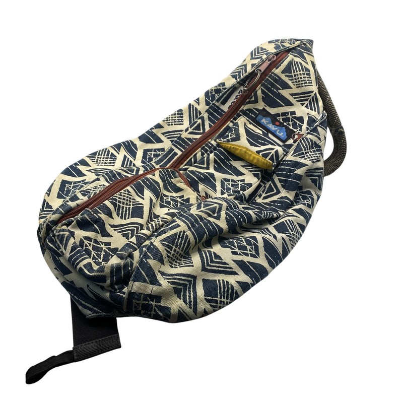 KAVU Rope Bag Backpack Blue Geometric 19″ Canvas Sling Crossbody Women Daypack