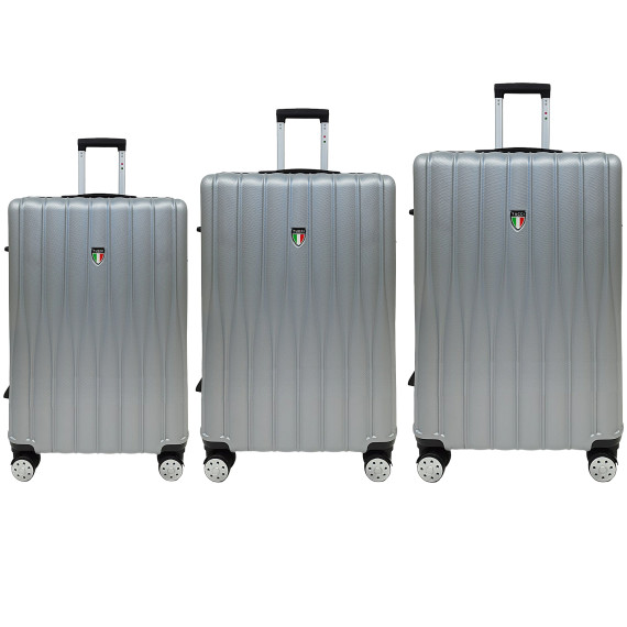 TUCCI Italy Baratro 3-Piece Hardside Luggage Set (Silver, 20″, 24″, 28″)