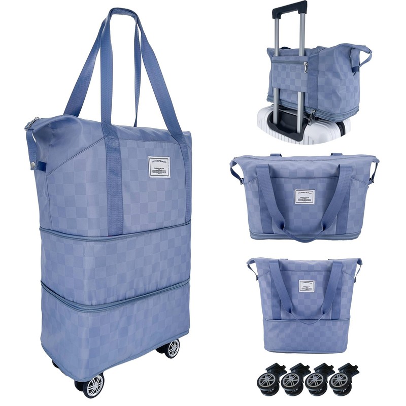 Expandable foldable duffel bag suitcase, detachable rolling wheels,carry-on l...