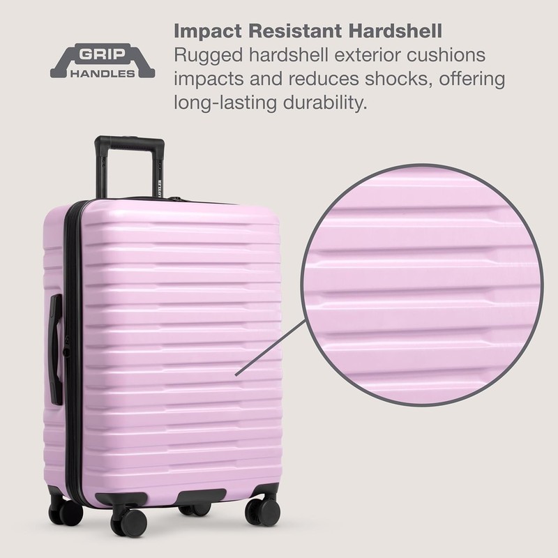 Durable Lavender 26-Inch Expandable Luggage with 8 Spinner Wheels & Protection gallery