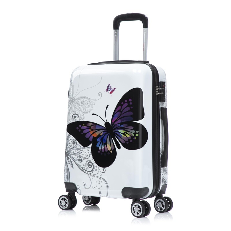 InUSA Butterfly Print Luggage with Spinner Wheels – 20 Inch Carry – On Spinner
