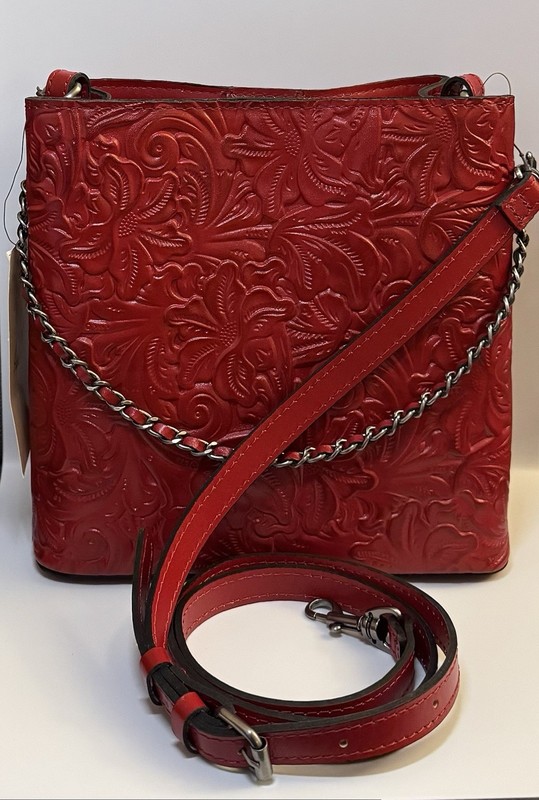 Patricia Nash Tooled Leather Ledra Bucket Crossbody Bag Lava
