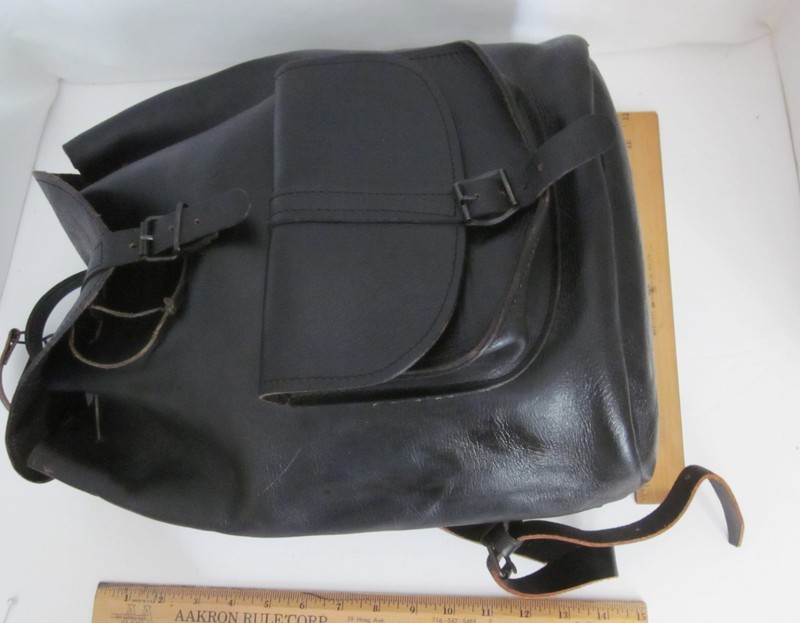 Large Handmade Black Leather Backpack Drawstring Tabs & Buckles Adj. Straps gallery