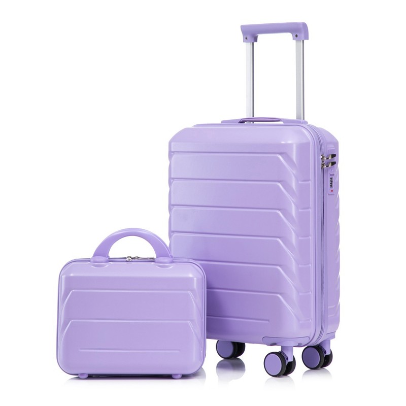 14-inch/20-inch ABS spinner luggage set, 2 pieces, with combination lock (Purple
