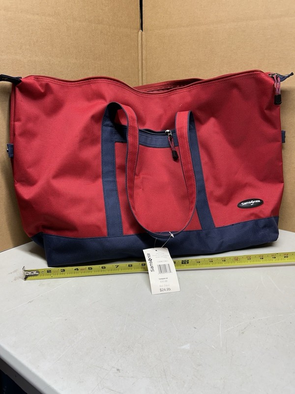 Vtg NEW Samsonite Yacht Bag 24" Red Blue Canvas Travel Tote Zipper Top Carry On gallery