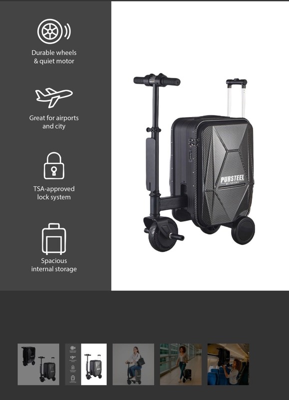 Pursonic Ride-On Motorized Suitcase Model PSEL23 Black 26-38L Capacity. gallery