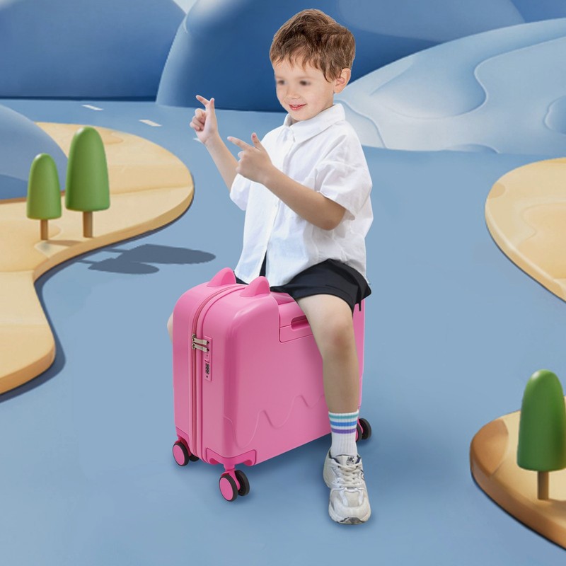 18″ Kids Ride-On Suitcase Children Rolling Luggage Case Password Lock w/Stickers