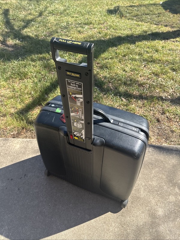 Large Samsonite Hard Shell Luggage Black Built In Cart With Strap 23” Rack