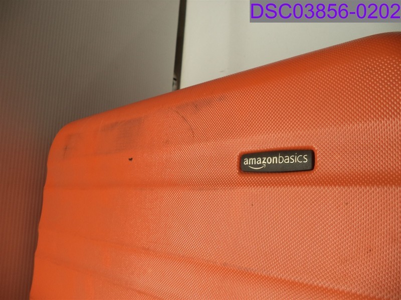 Used Amazon Basics Orange Hardside Suitcase Exterior Measures 19" x 27" x 12" gallery