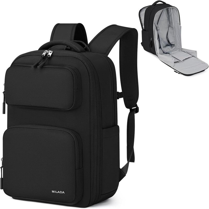 Expandable TSA-Approved Travel Backpack, 28L-39L, 17" Laptop Compartment, Black