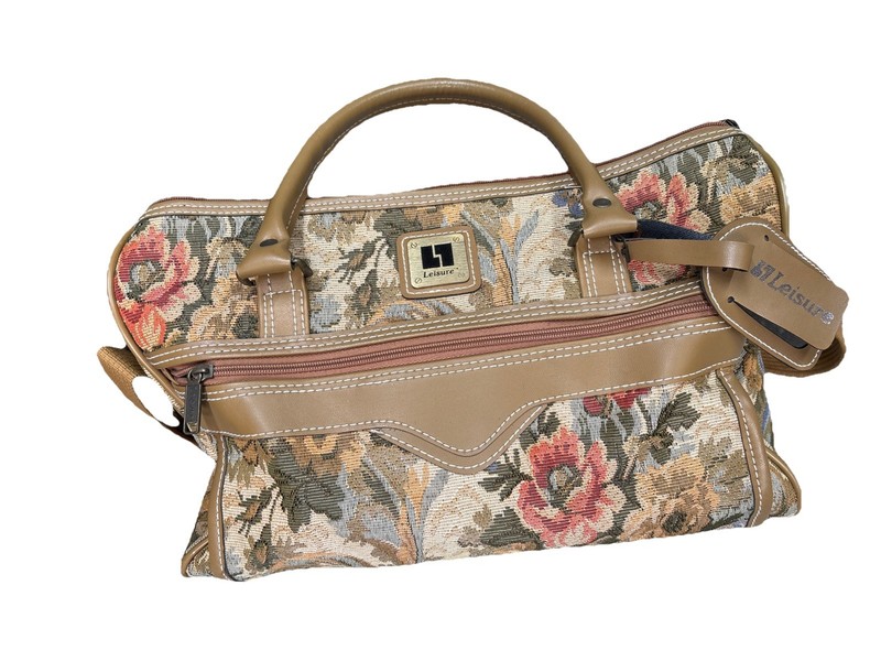 LEISURE BRAND FLORAL TAPESTRY DUFFLE BAG CARRY ON TRAVEL BAG LUGGAGE VINTAGE