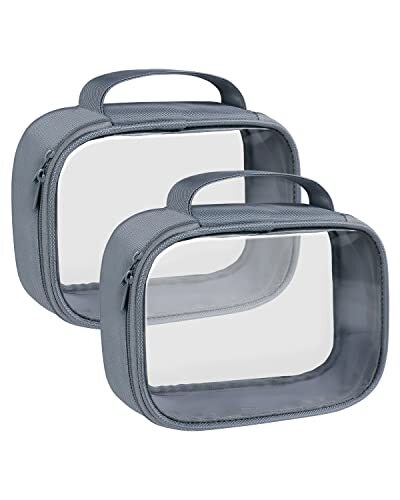 Clear Makeup Bags 2 Pack, TSA Approved Quart Size 3-1-1 2 Pack, Large Grey