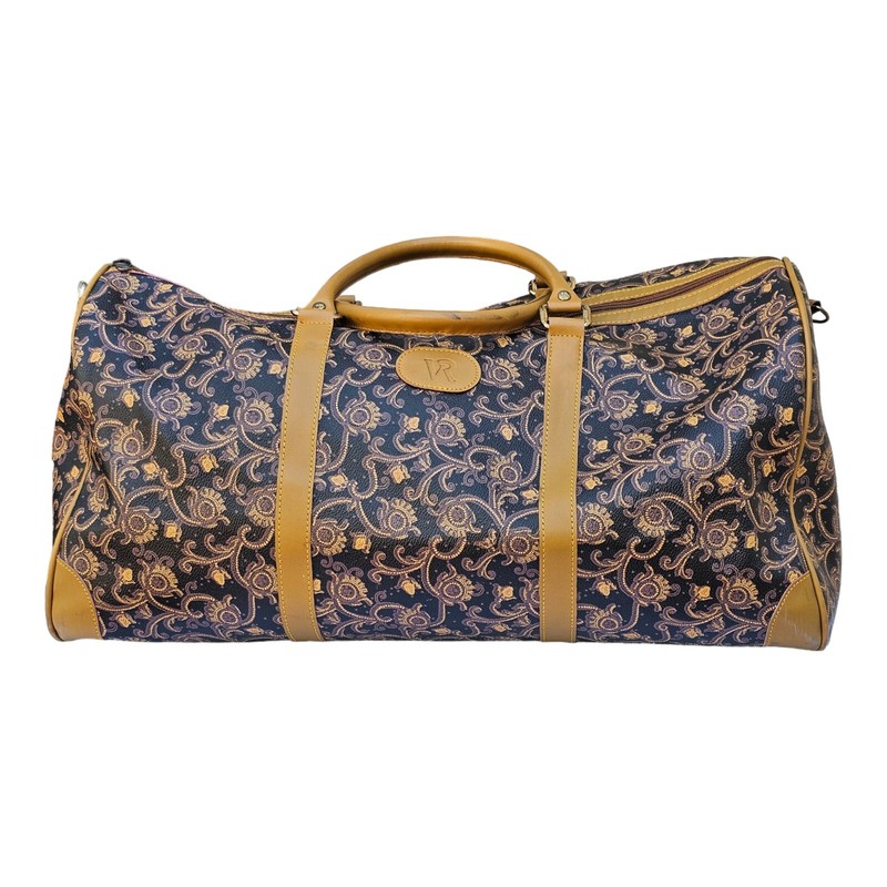 Vintage Unbranded Duffle Travel Bag Tote Faux Leather 20″x10″x10″ Monogram VR