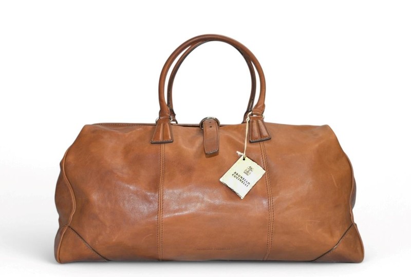 Brunello Cucinelli Large Brown Leather Gladstone Carry-On Weekender Duffle Bag