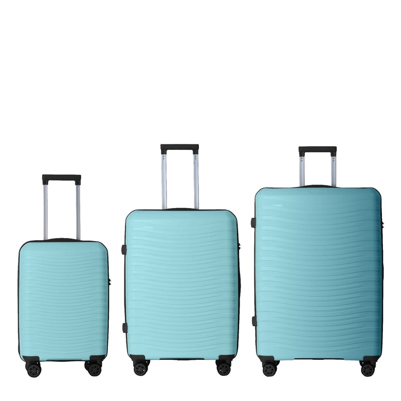 3-Piece Hardside Suitcase Set, 20″, 24″, 28″ Luggage, Spinner Wheels – SkyBlue