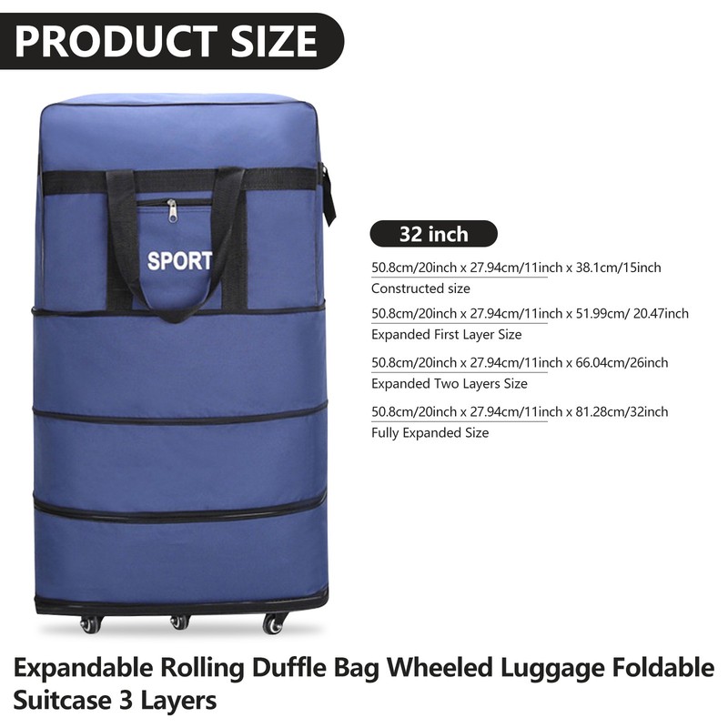 32 Inch Expandable Duffel Bag Suitcase Collapsible 5 Rolling Wheeled Luggage Bag