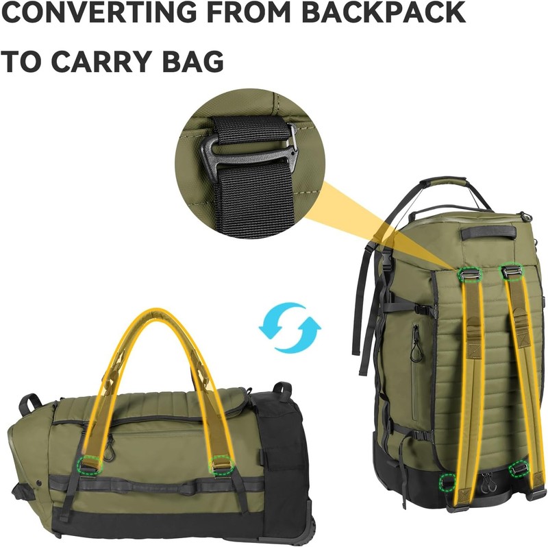 85L 29“ Foldable Rolling Backpack with Wheels, Soft-side Travel Duffle Bag wit gallery