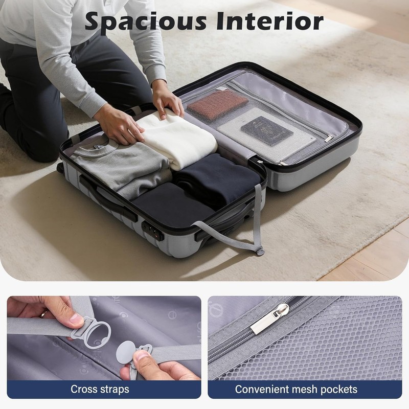 Durable 20 Inch Silver Carry On with TSA Lock, Four Spinner Wheels & Pockets gallery