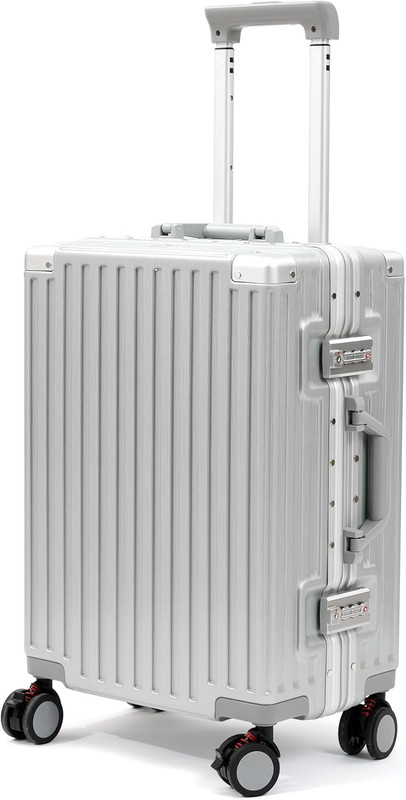 20″ Silver TSA Approved Zipperless Carry-On Luggage with Cup Holder