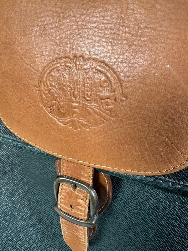 Source Perrier Collection Green & Tan Leather Luggage Tote Bag Carryon 19x15x7.5 gallery