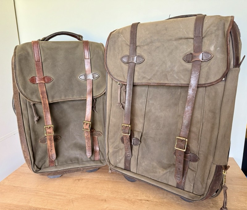Set Of 2 Filson Rugged Twill Rolling 2 Wheel Luggage Otter Green Vintage