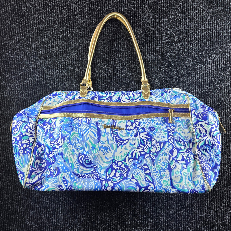 Lilly Pulitzer Overnight Weekender Duffel Surf Blue Oh Diamond Girl Gold Trim
