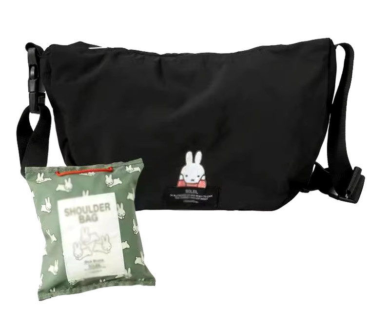 JAPAN Miffy Rabbit 2-Way BLACK Crossbody Waist Pouch Clutch Bag Folding Portable