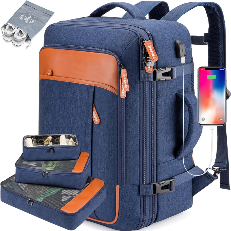 40L Expandable Travel Backpack with Packing Cubes - Water Resistant Grey gallery