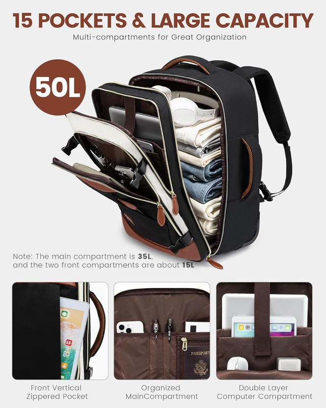 50L Wheeled Backpack - Flight Approved Carry-On for Men & Women gallery