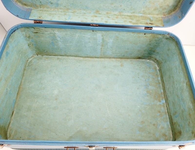 Large Bright Blue Rectangular Suitcase W/ Silver Alloy Hardware Photo Prop Decor gallery