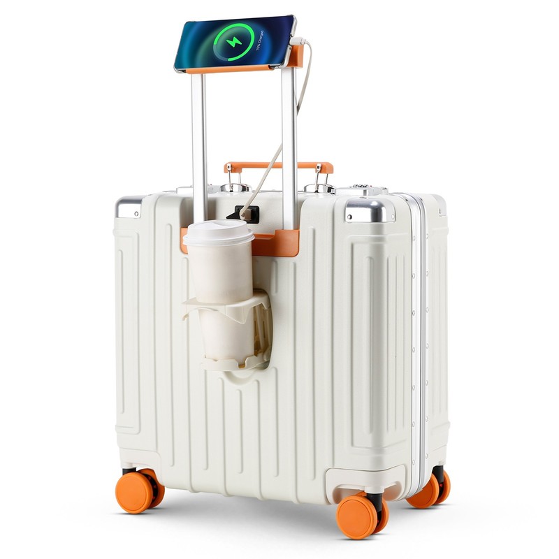 18″ Carry On Luggage Hardshell Spinner Suitcase USB Port Cup Holder Travel Bag