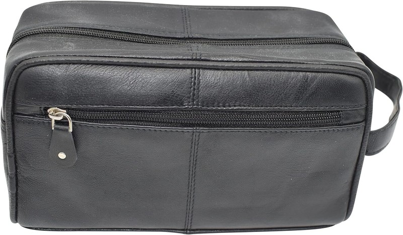 Black Leather Travel Toiletry Bag Zipper Case Organizer Shaving Portable Dopp gallery