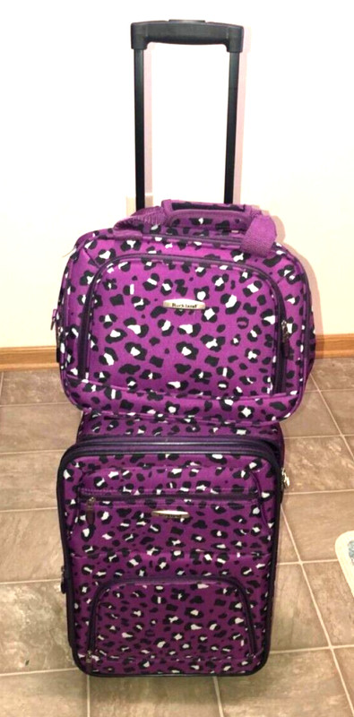 Rockland 2 Pcs Expandable Softside Luggage Set Carry On Tote Bag Purple Leopard gallery