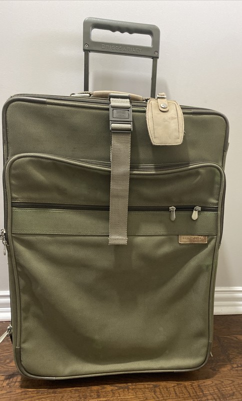 Briggs & Riley 24 Inch Baseline Upright Olive Checked Suitcase