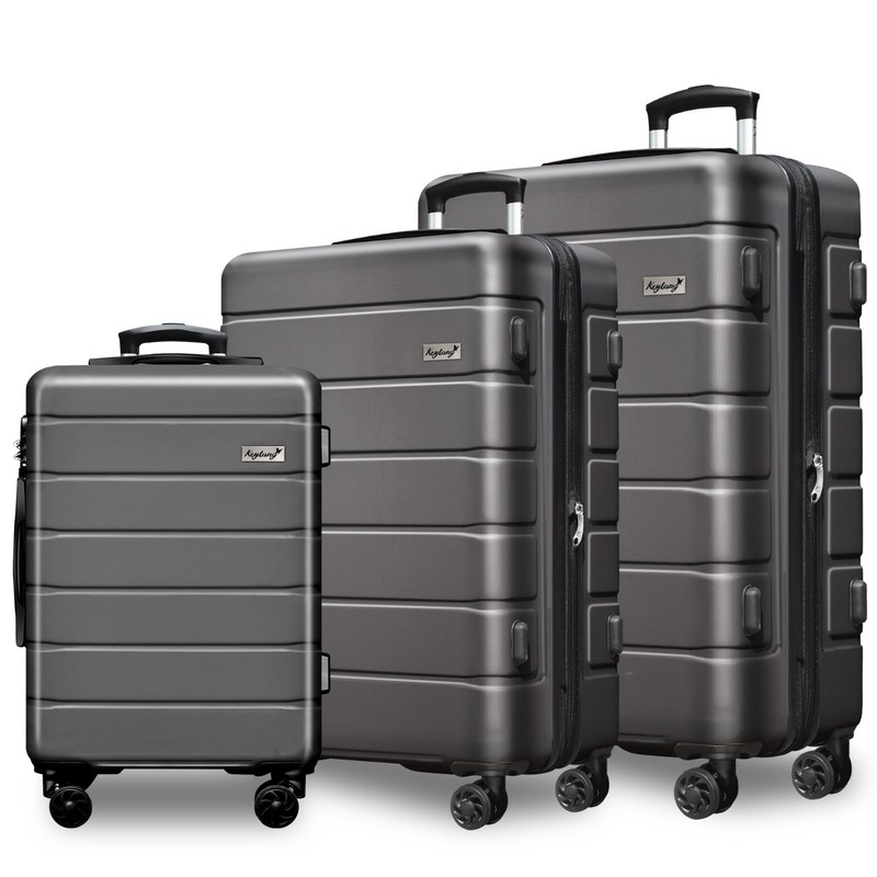 Keytang Explorer 3 Piece Luggage Set – Lightweight Expandable Hardshell, Grey