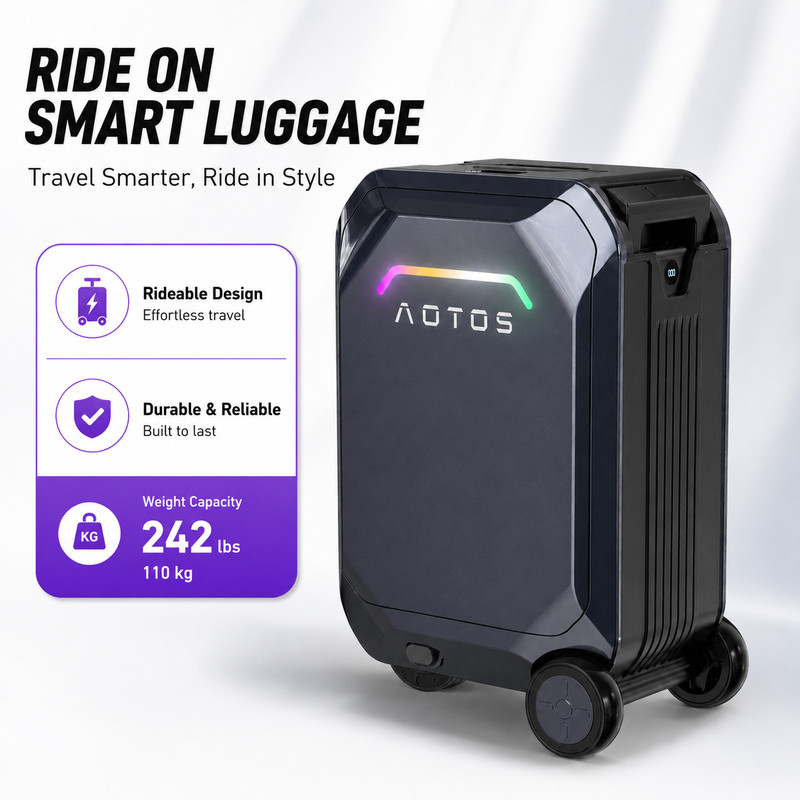 20” SMART RIDEABLE SUITCASE 31L ELECTRIC LUGGAGE SCOOTER FOR TRAVEL W/APP-GYEY