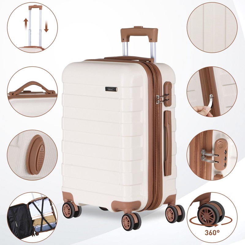 Hardside Carry Luggage Carry-On Suitcase with Spinner Wheels Camping 22″ White